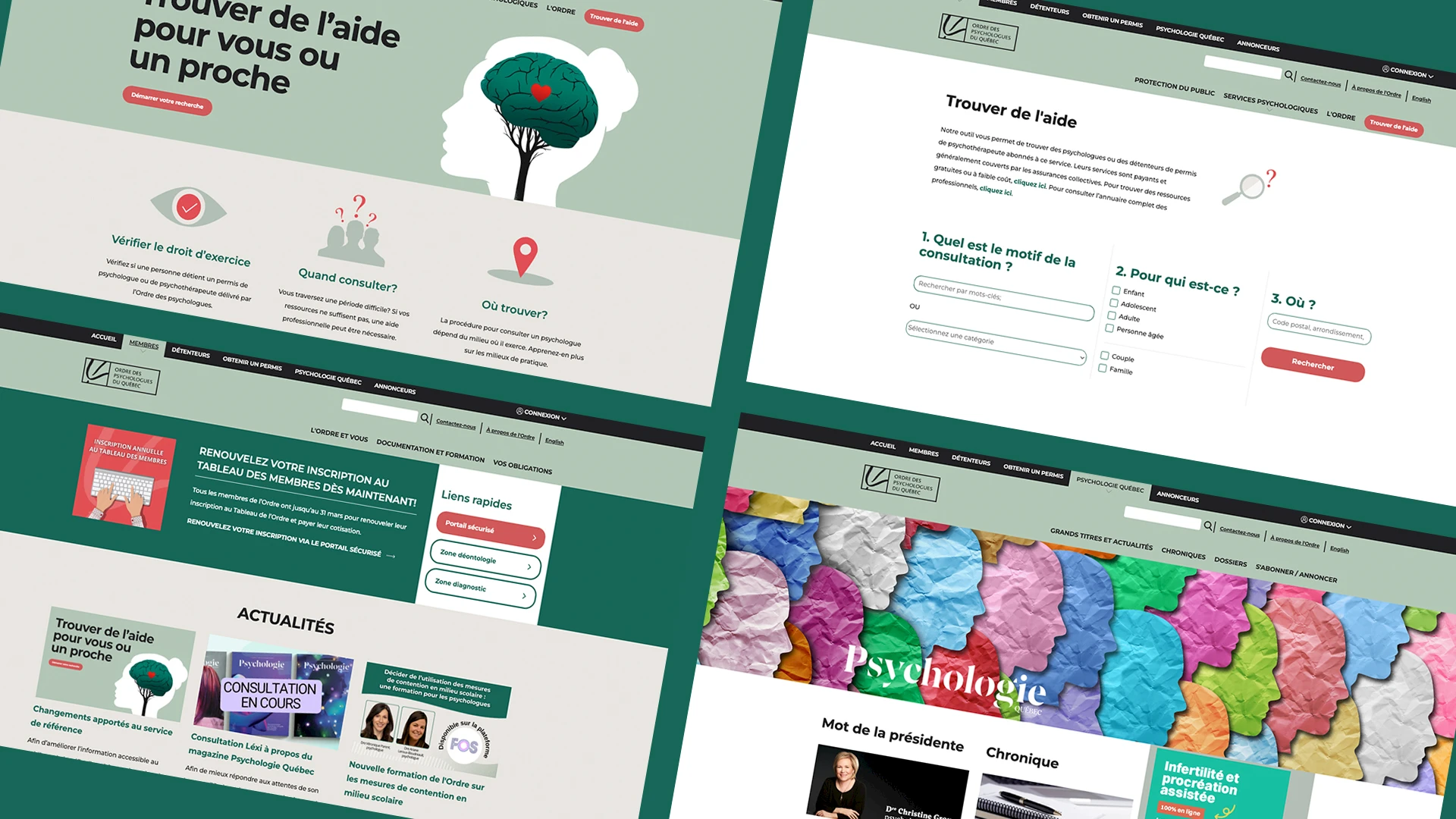 Capture d'écran du site web de l'ordre des psychologues du Québec