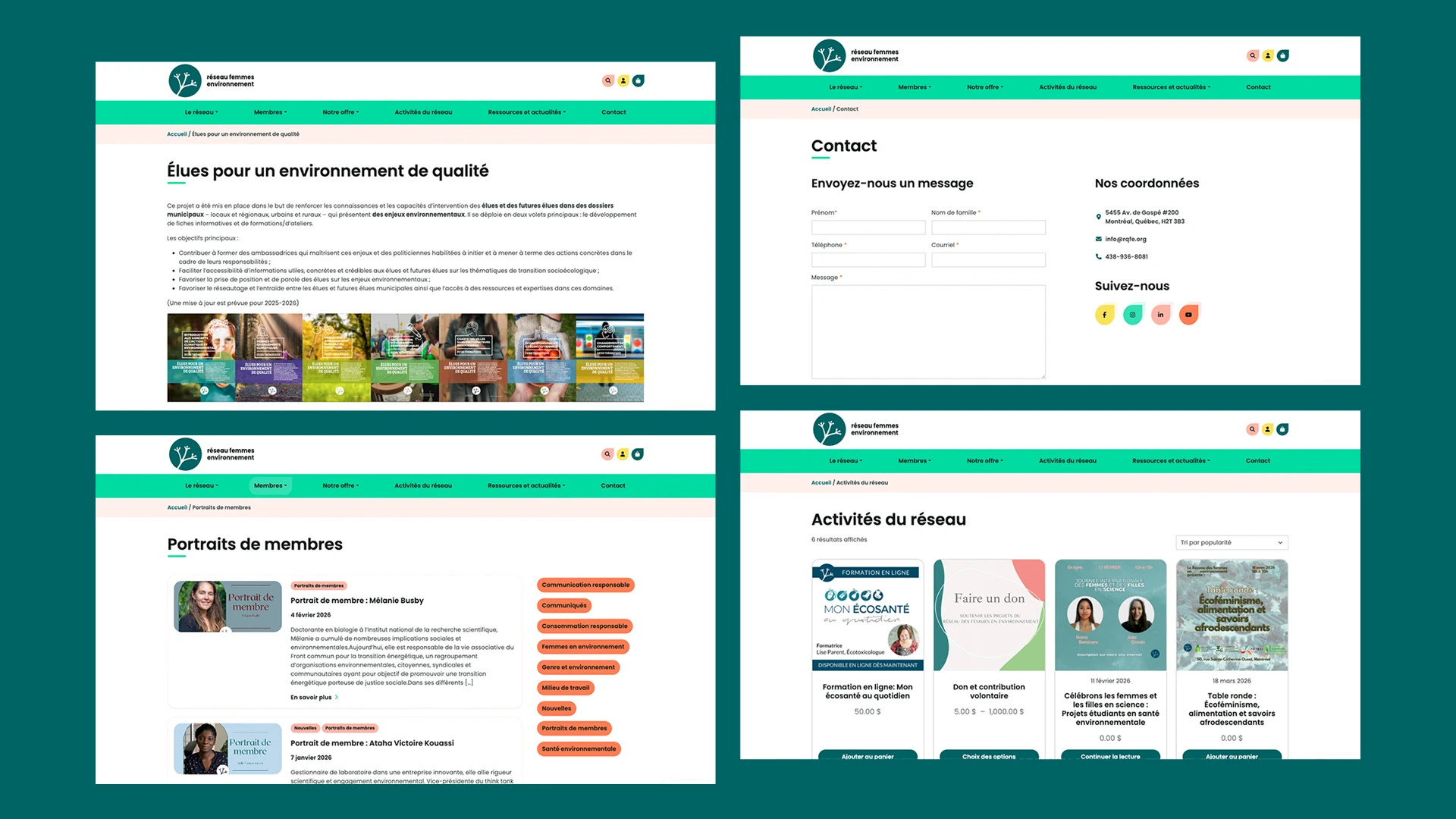 Captures d'écran du site web de RQFE